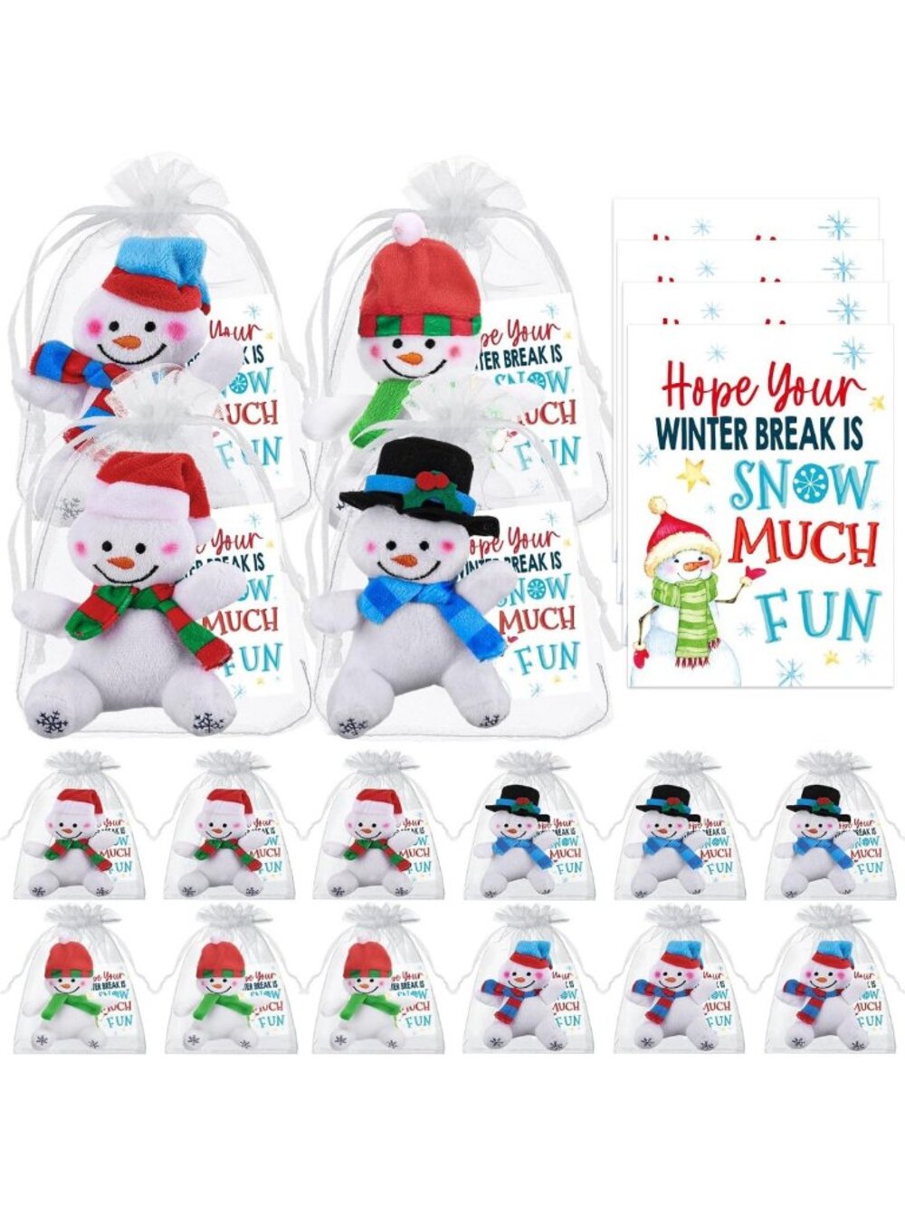 12 Pcs 4" Plush Snowmen Stuffed Toys - Cute Snowflake Animal Decor